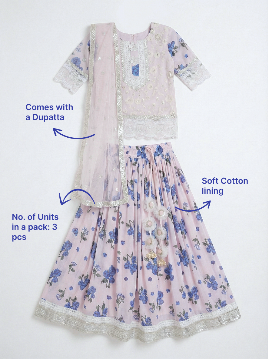 Rose water Floral Embroidery Lehenga Set | SHOBITAM