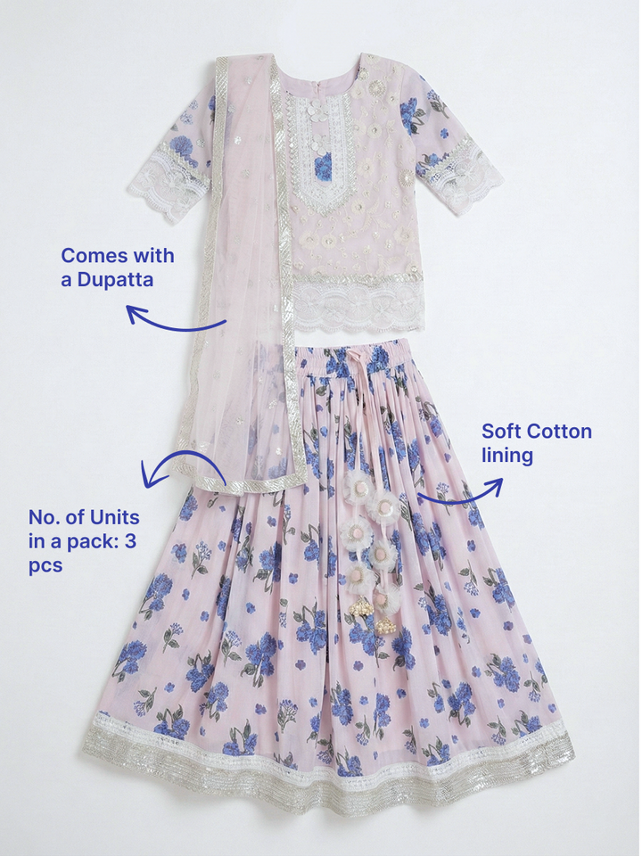 Rose water Floral Embroidery Lehenga Set | SHOBITAM