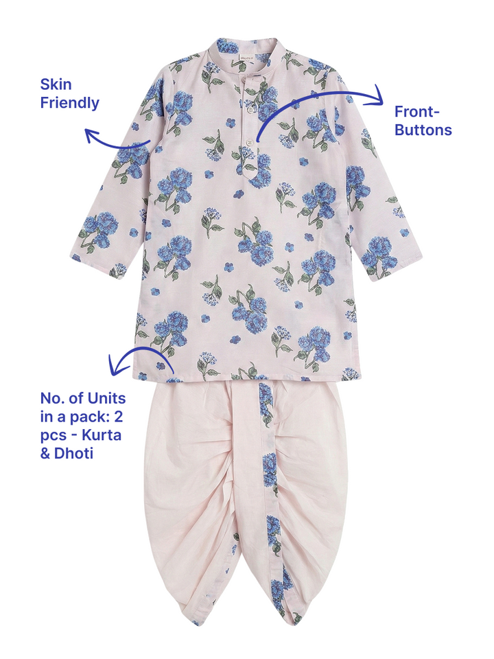 Rose Water Floral Muslin Kurta with Cotton Dhoti | SHOBITAM