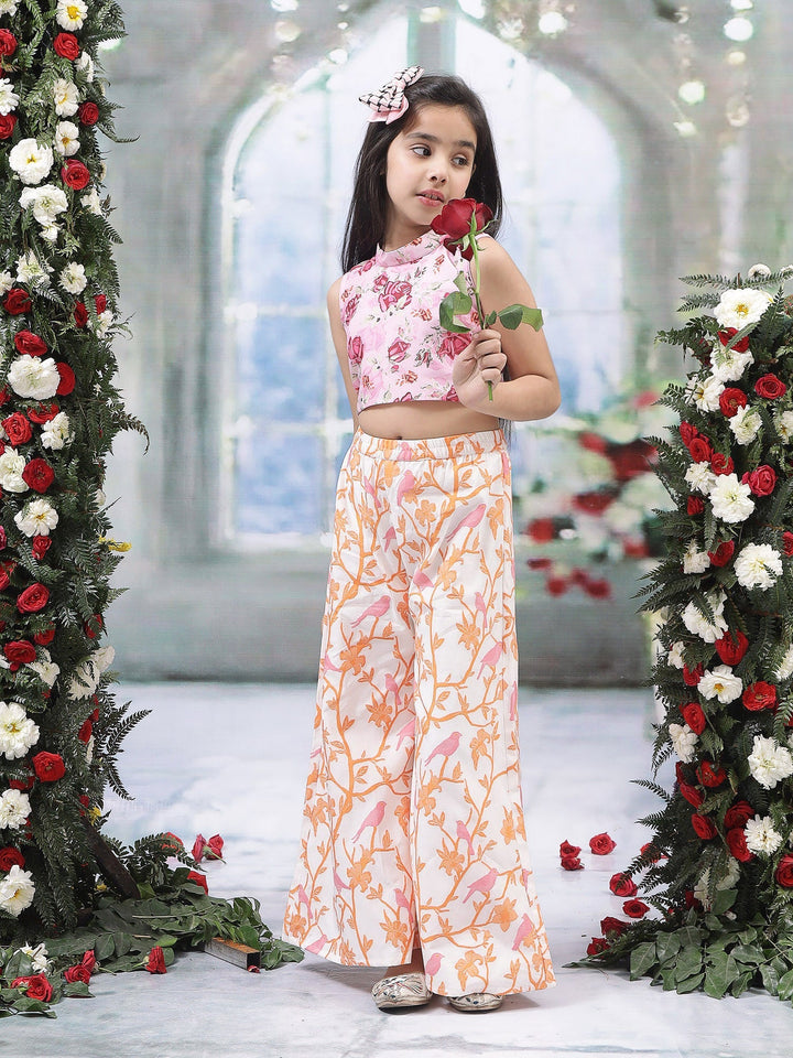 Pink Rose Top with Fauna Embroidery Cotton Plazzo  | SHOBITAM