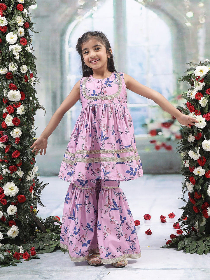 Pink Tulip Muslin Kurta with Sharara Set | SHOBITAM