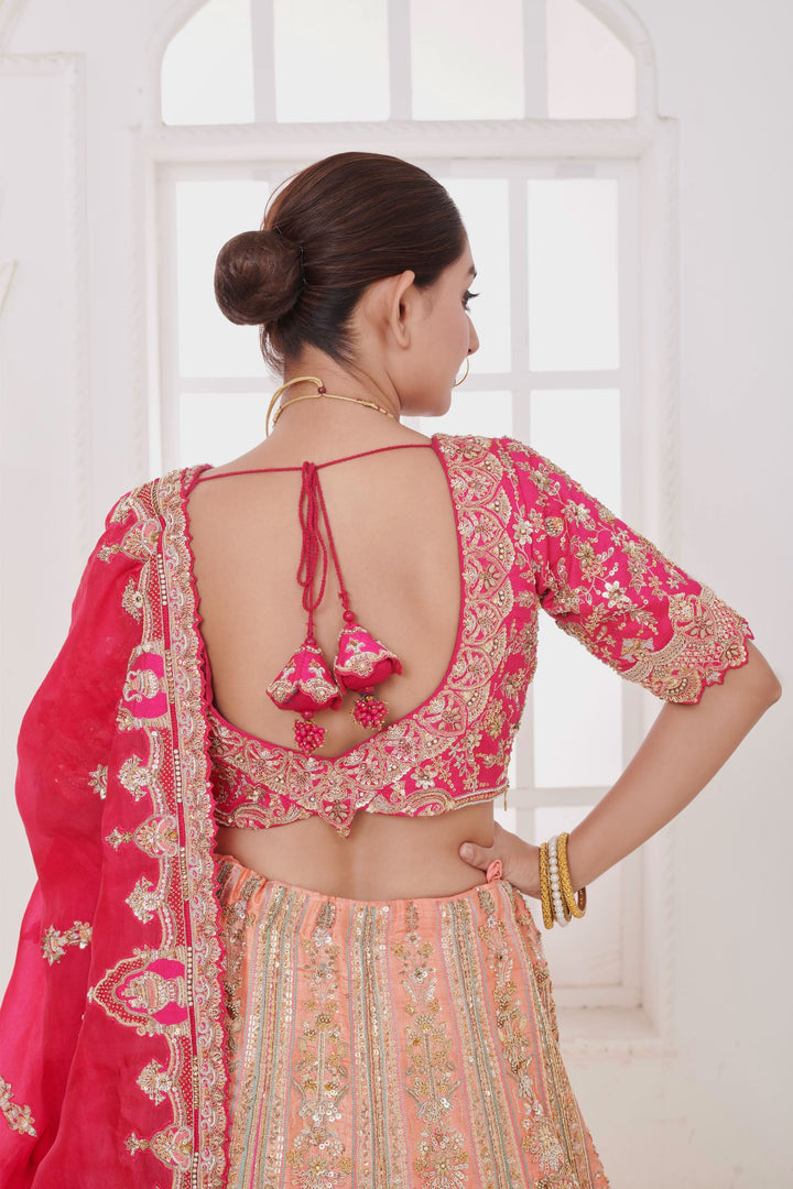 Dahlia Raw Silk Lehenga with embroidery, Customizable, Made to Order