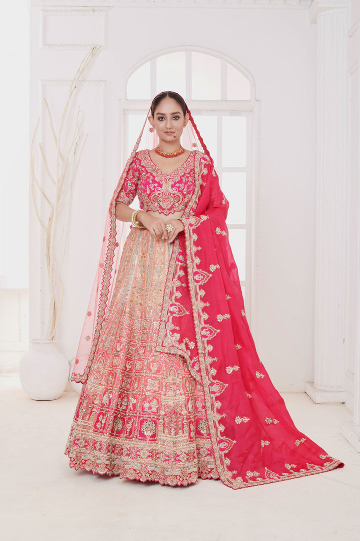 Dahlia Raw Silk Lehenga with embroidery, Customizable, Made to Order