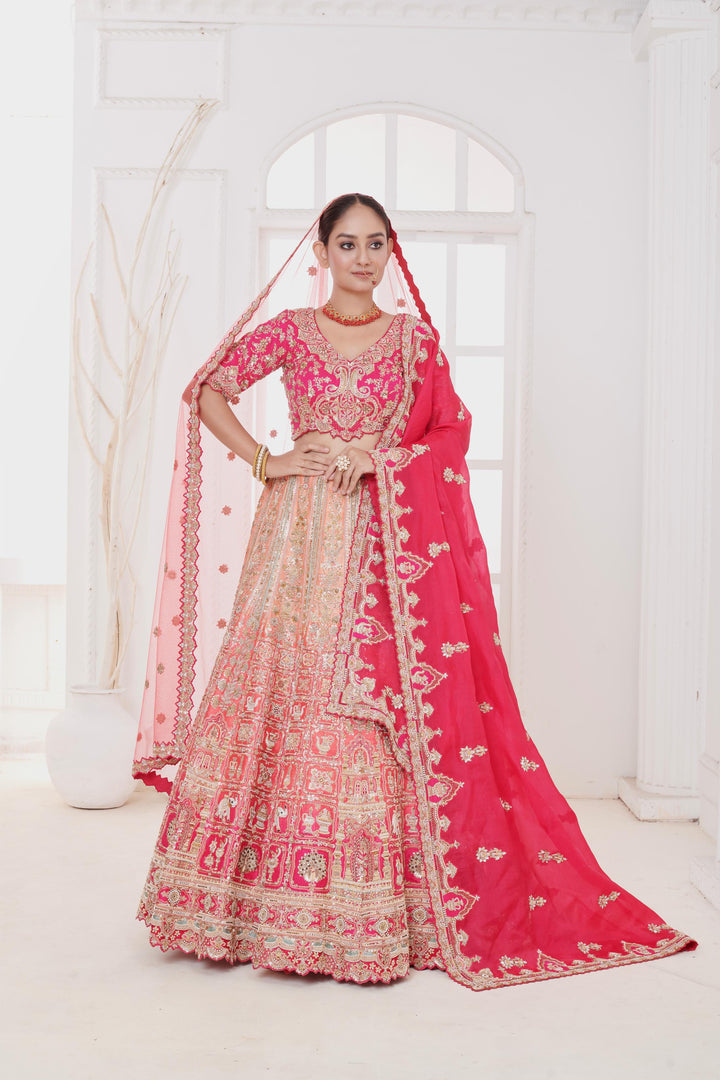 Dahlia Raw Silk Lehenga with embroidery, Customizable, Made to Order