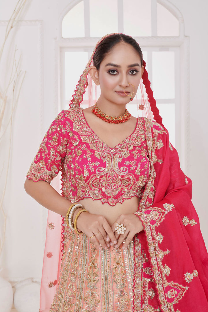 Dahlia Raw Silk Lehenga with embroidery, Customizable, Made to Order