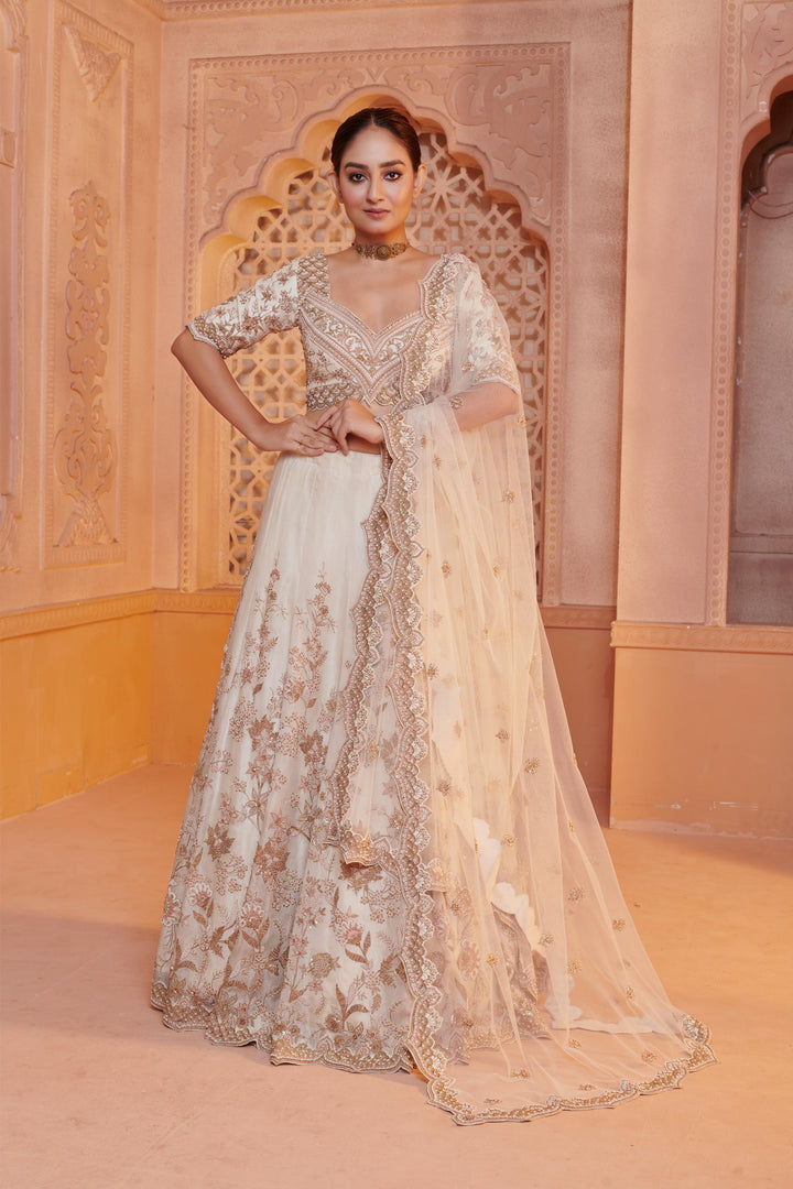 Irene Ivory Lehenga with Dori embroidery, Customizable, Made to Order
