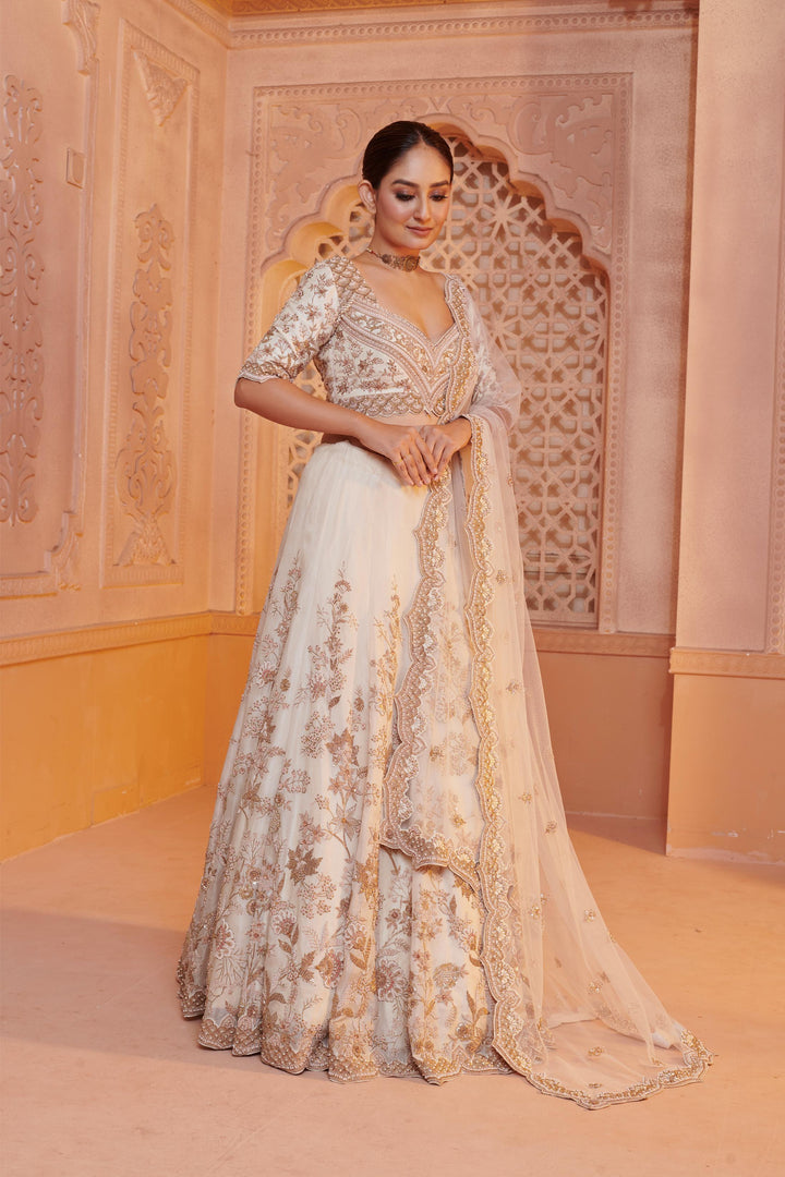 Irene Ivory Lehenga with Dori embroidery, Customizable, Made to Order