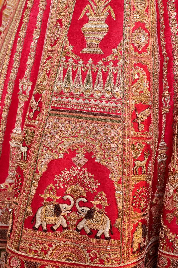 Exotic Lehenga with 3d Bride Motifs, full meenakari handwork and double dupattas, Customizable, Made to Order