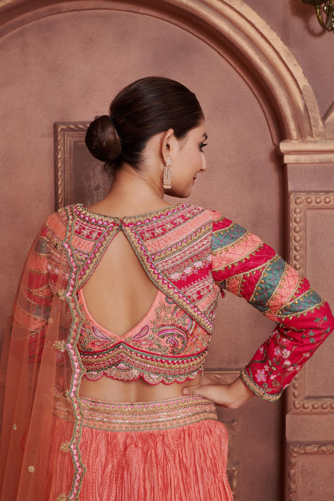 Peach Sunset Ombre Lehenga with embroidery, Customizable, Made to Order