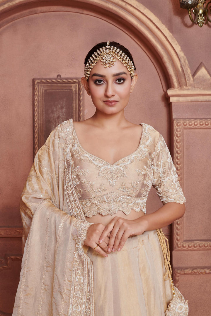 Jasmine Lehenga with peacock motifs in pearls, Customizable, Made to Order