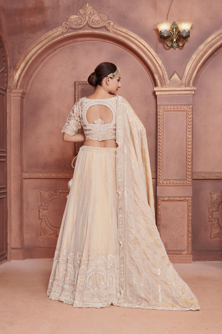 Jasmine Lehenga with peacock motifs in pearls, Customizable, Made to Order