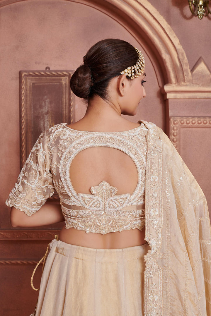 Jasmine Lehenga with peacock motifs in pearls, Customizable, Made to Order