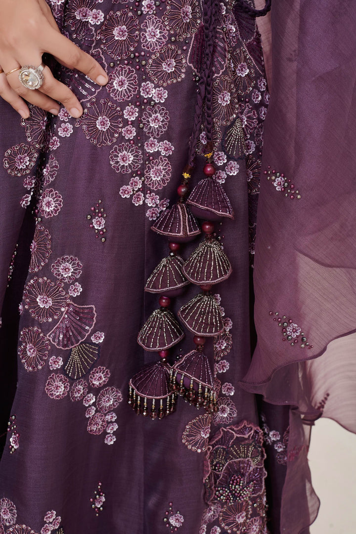 Amethyst Blaze Lehenga with Cape, Customizable, Made to Order