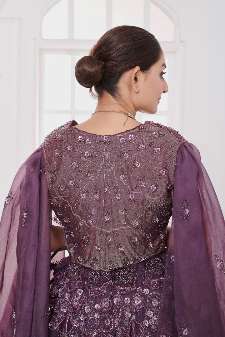 Amethyst Blaze Lehenga with Cape, Customizable, Made to Order
