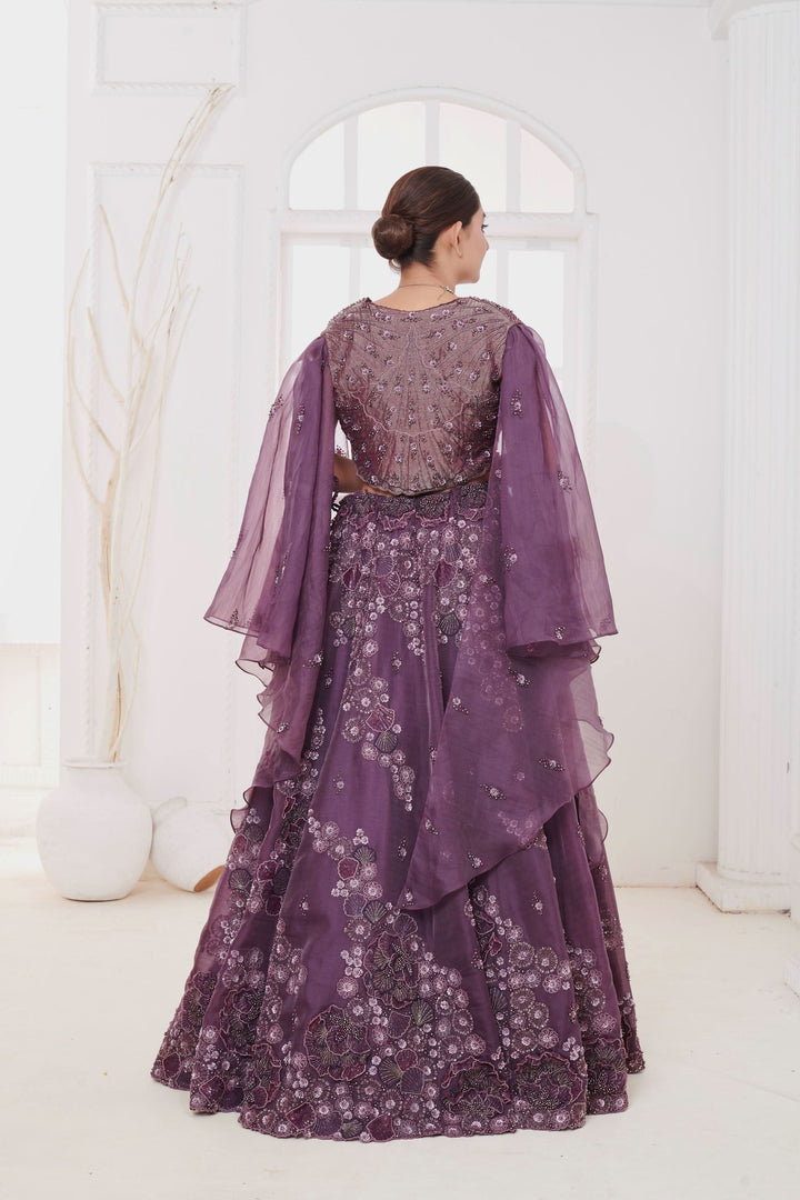 Amethyst Blaze Lehenga with Cape, Customizable, Made to Order