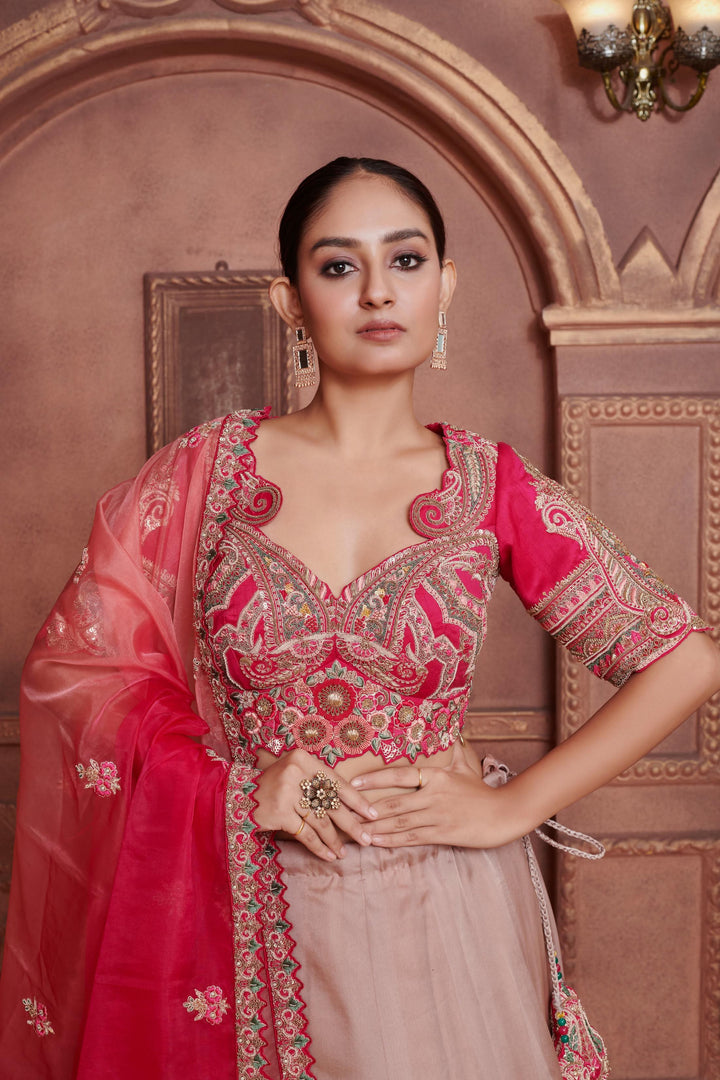 Pastel Peony Lehenga with embroidery, Customizable, Made to Order