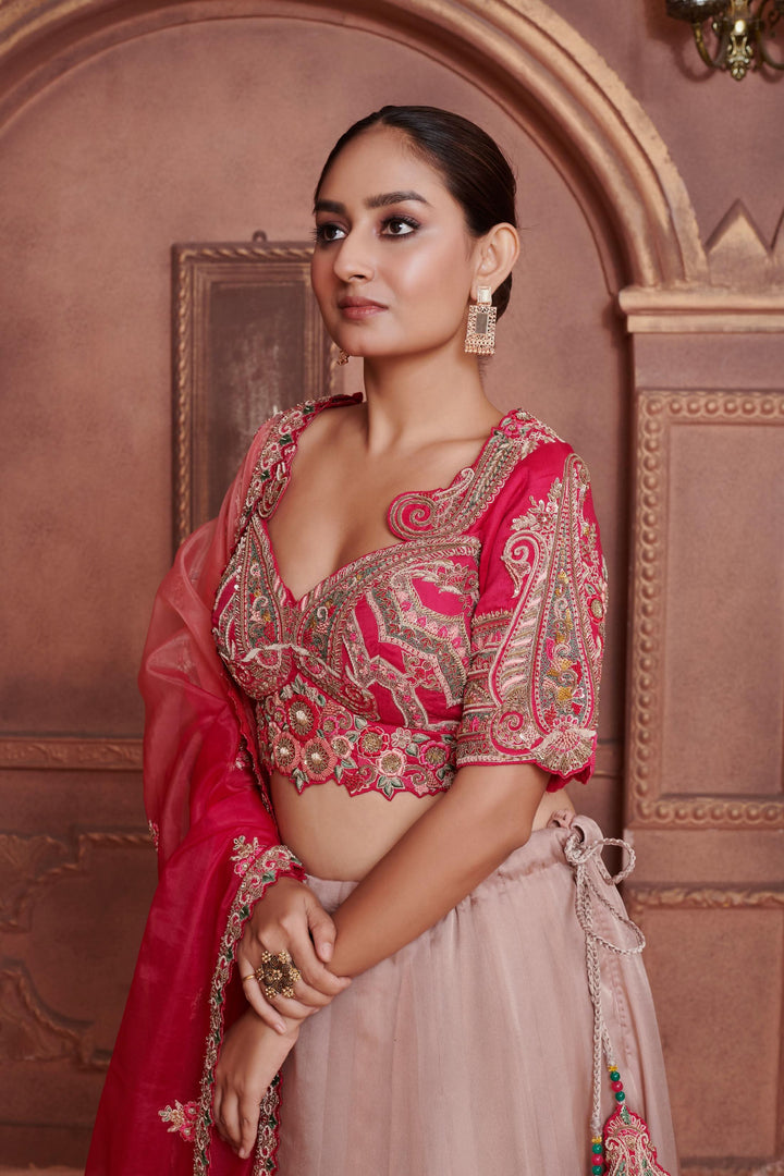 Pastel Peony Lehenga with embroidery, Customizable, Made to Order