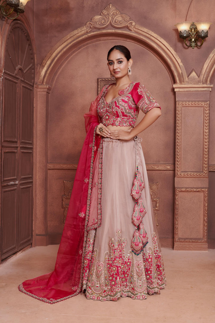 Pastel Peony Lehenga with embroidery, Customizable, Made to Order