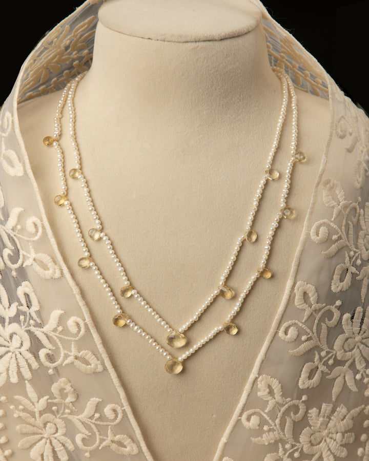 The Citrine Whisper- 2 Layer Natural pearls and Yellow Quartz | SHOBITAM