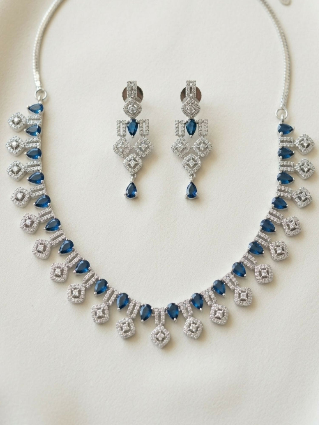 Finely Crafted Silver Plated American Diamond Necklace Set | SHOBITAM