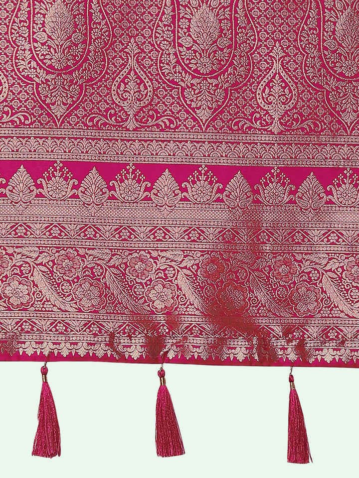 Mustard Banarasi Semi Silk Saree With Traditional Paisley Weaves | SHOBITAM