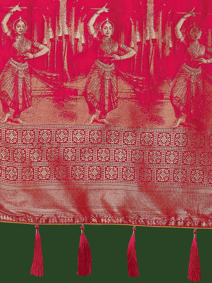 Orange Banarasi Semi Silk Saree With Zari Woven Design | SHOBITAM