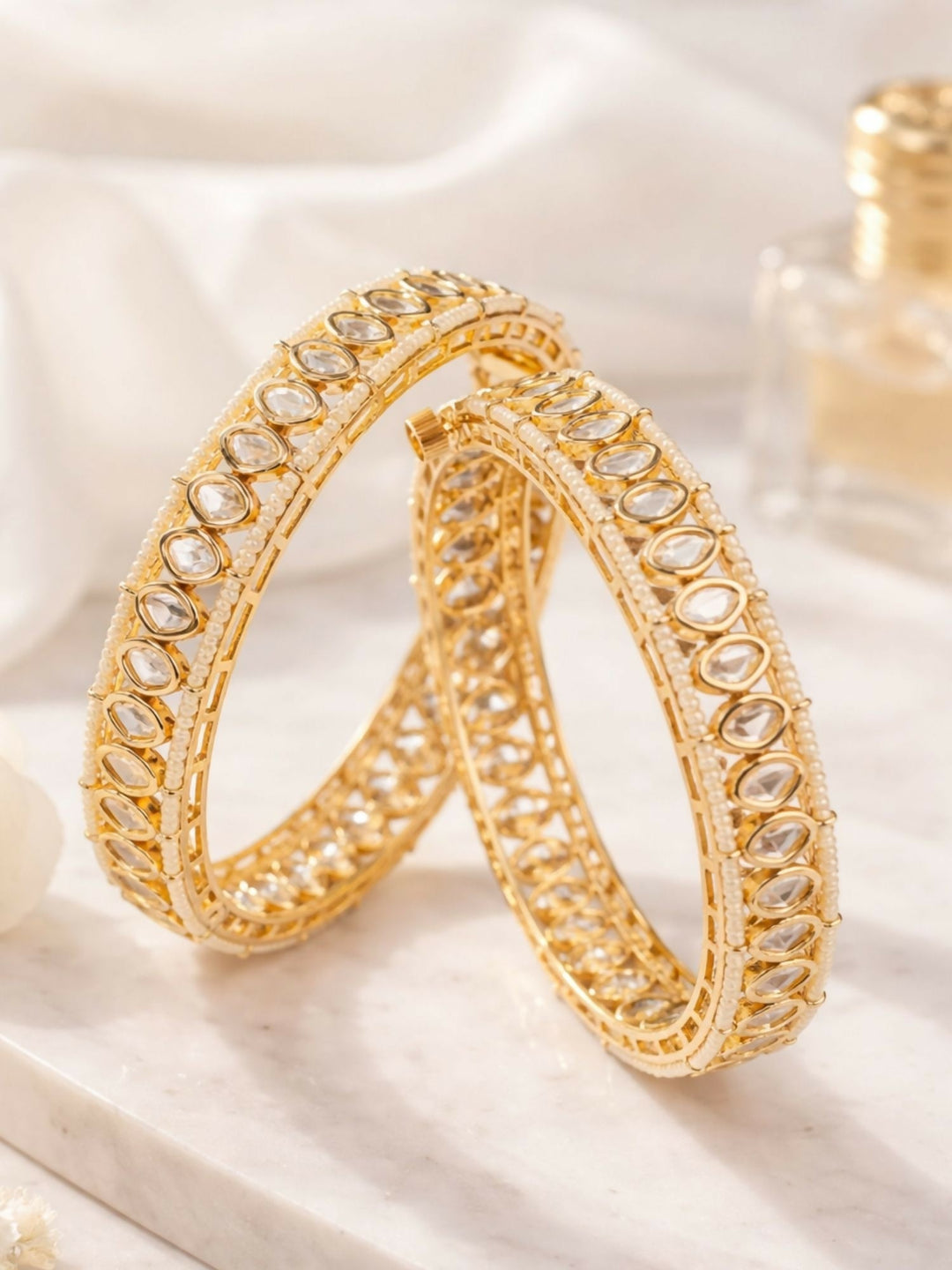 Gold Plated Silm Round Polki Bangles | SHOBITAM