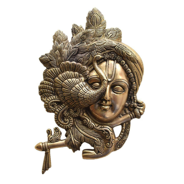 BRASS KRISHNA WITH PEACOCK WALL HANGING 14*9*2 | SHOBITAM