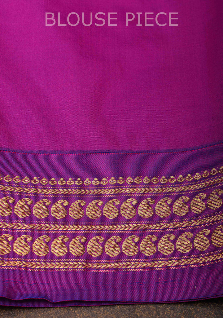 Blue Purple Kanchi  Semi Silk Saree with Paisley  motifs  and Purple contrast border