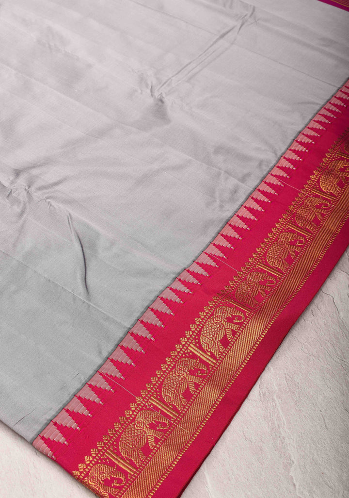 PREORDER - Silver Chalice Semi-Silk Saree with Elegant Zari Border