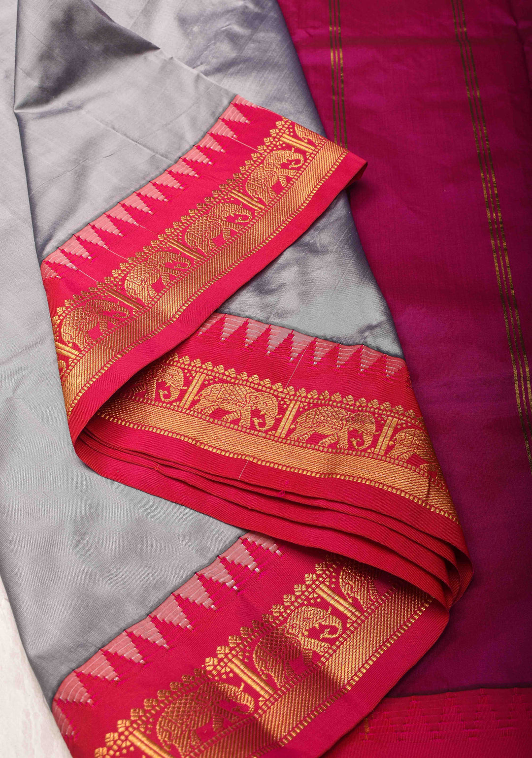 PREORDER - Silver Chalice Semi-Silk Saree with Elegant Zari Border