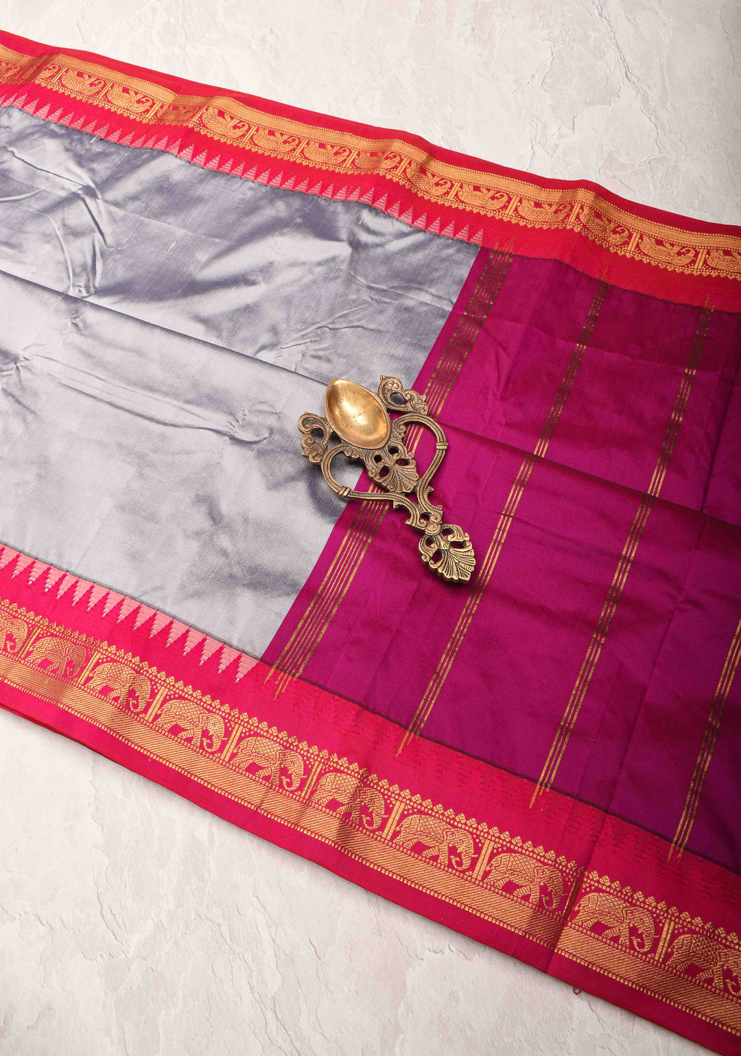 PREORDER - Silver Chalice Semi-Silk Saree with Elegant Zari Border