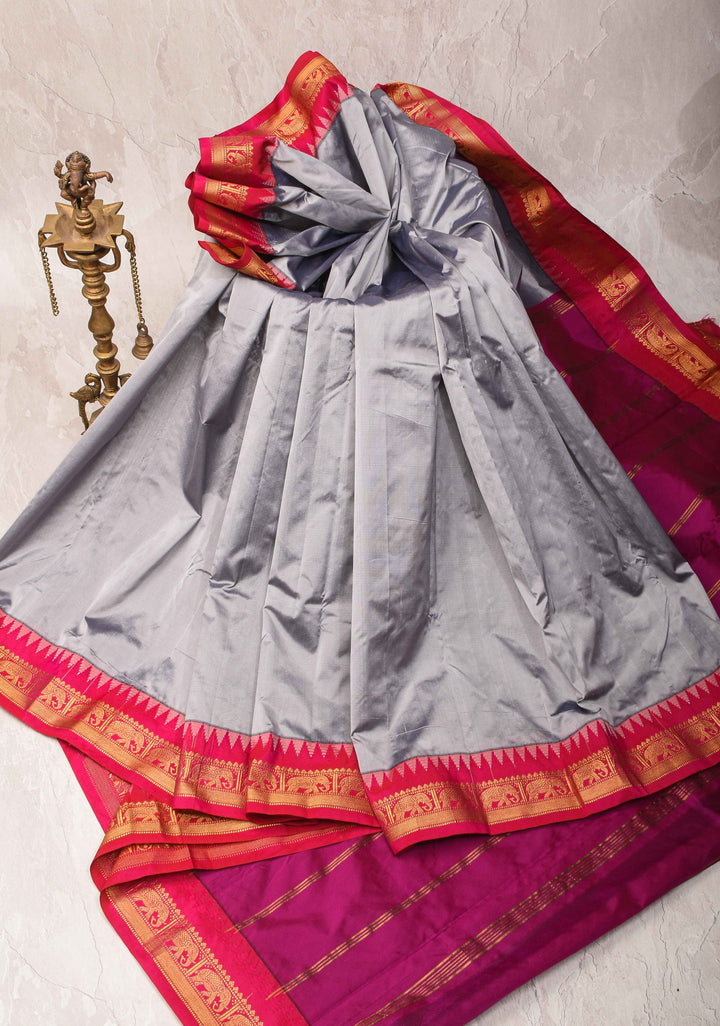 PREORDER - Silver Chalice Semi-Silk Saree with Elegant Zari Border