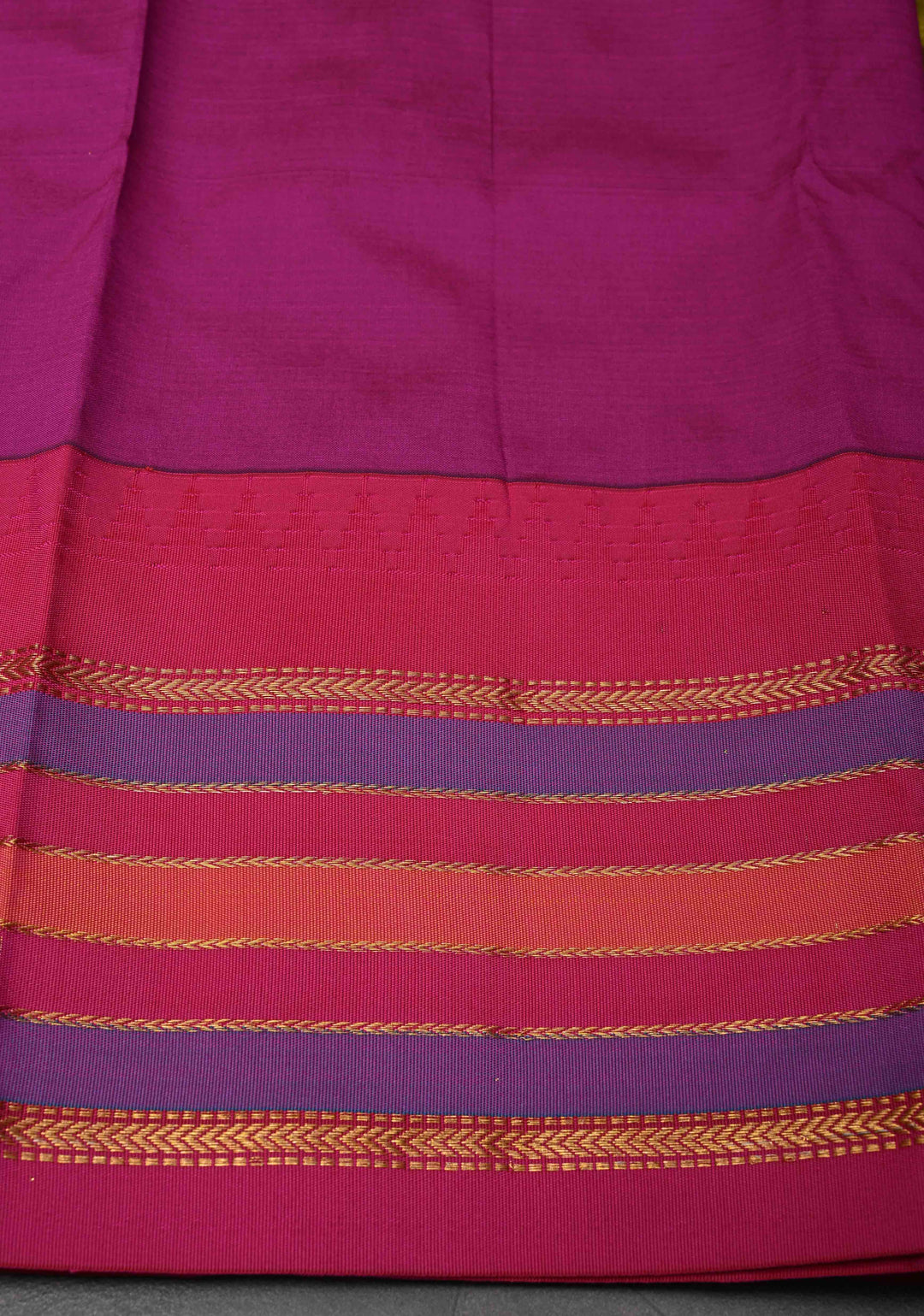 Semi Silk Saree in Moss Green with Zari Buttas And Temple borders