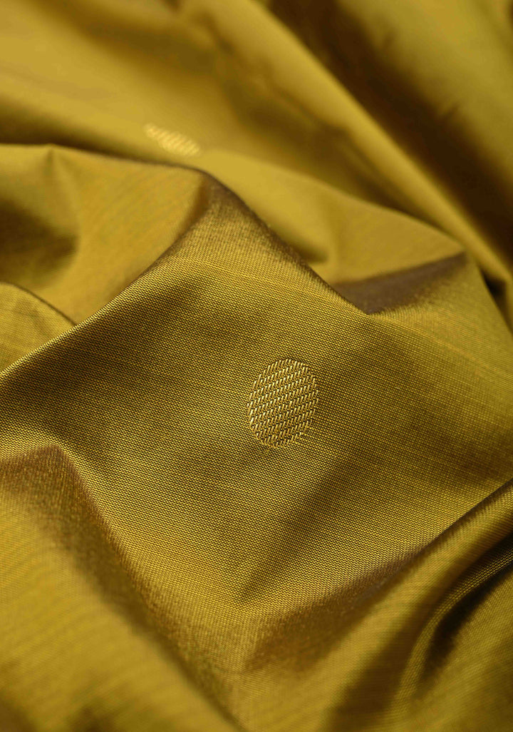 Semi Silk Saree in Moss Green with Zari Buttas And Temple borders