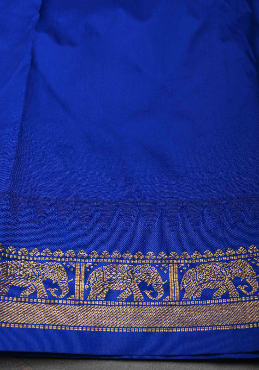 Blue Semi Silk Sare With Elephant Zari Border