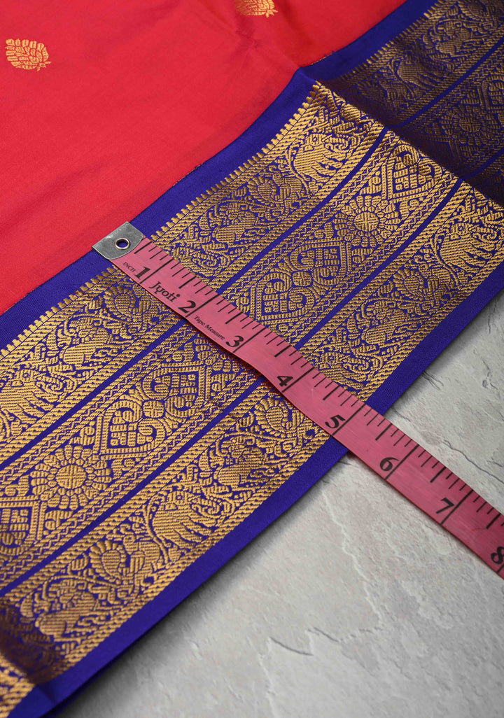 9 Yards Madisar saree in Rani Pink Dual tone with Zari Buttas and Zari Border, No Blouse Piece