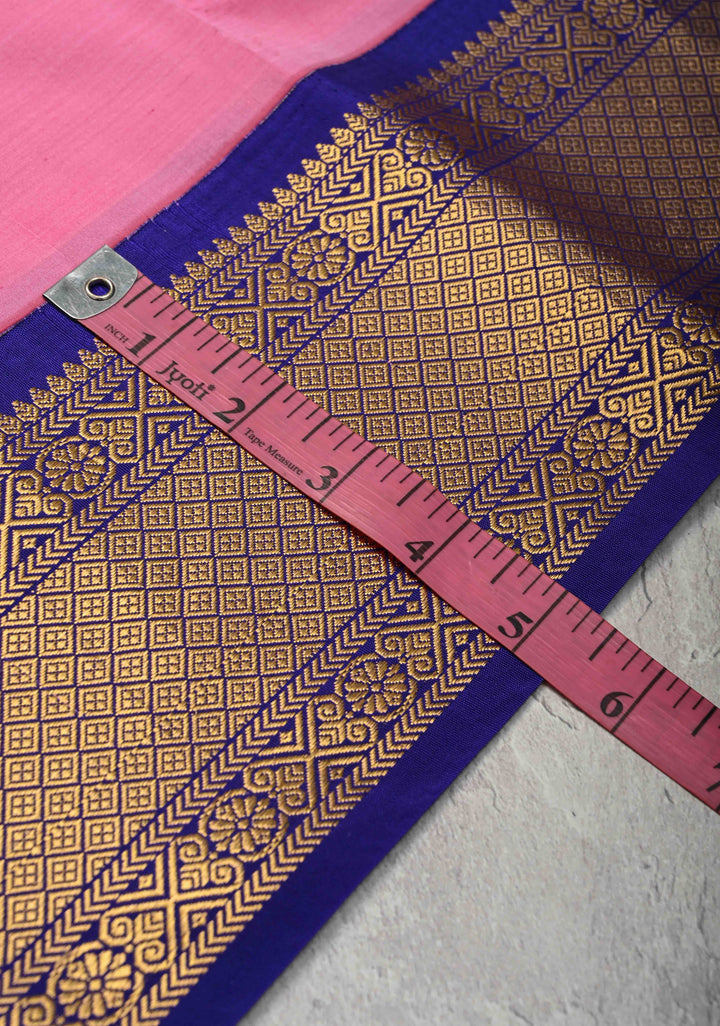 Pink 9 Yards Madisaar Pure Silk Saree with Ganda Berunda Buttas and Contrast Zari Border | SILK MARK CERTIFIED
