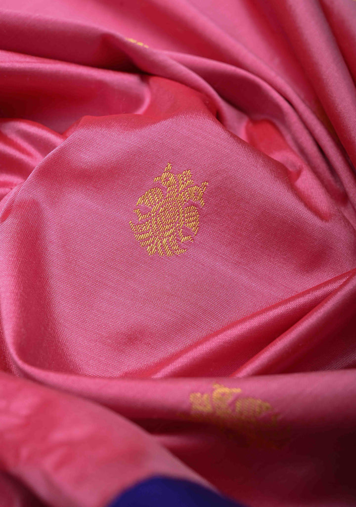 Pink 9 Yards Madisaar Pure Silk Saree with Ganda Berunda Buttas and Contrast Zari Border | SILK MARK CERTIFIED