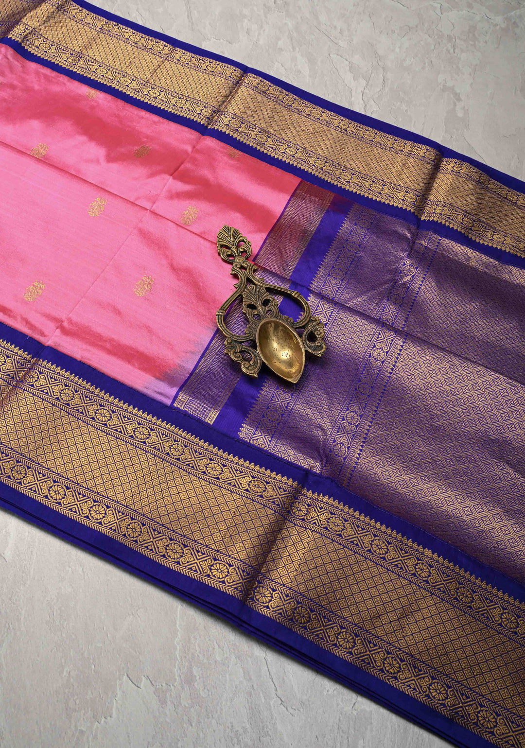 Pink 9 Yards Madisaar Pure Silk Saree with Ganda Berunda Buttas and Contrast Zari Border | SILK MARK CERTIFIED