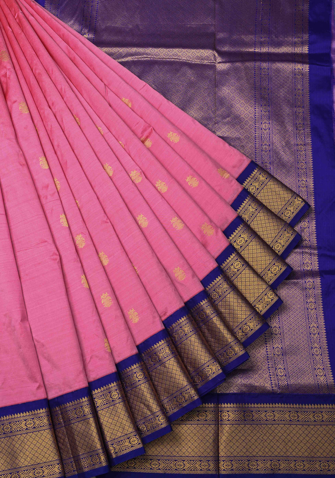 Pink 9 Yards Madisaar Pure Silk Saree with Ganda Berunda Buttas and Contrast Zari Border | SILK MARK CERTIFIED
