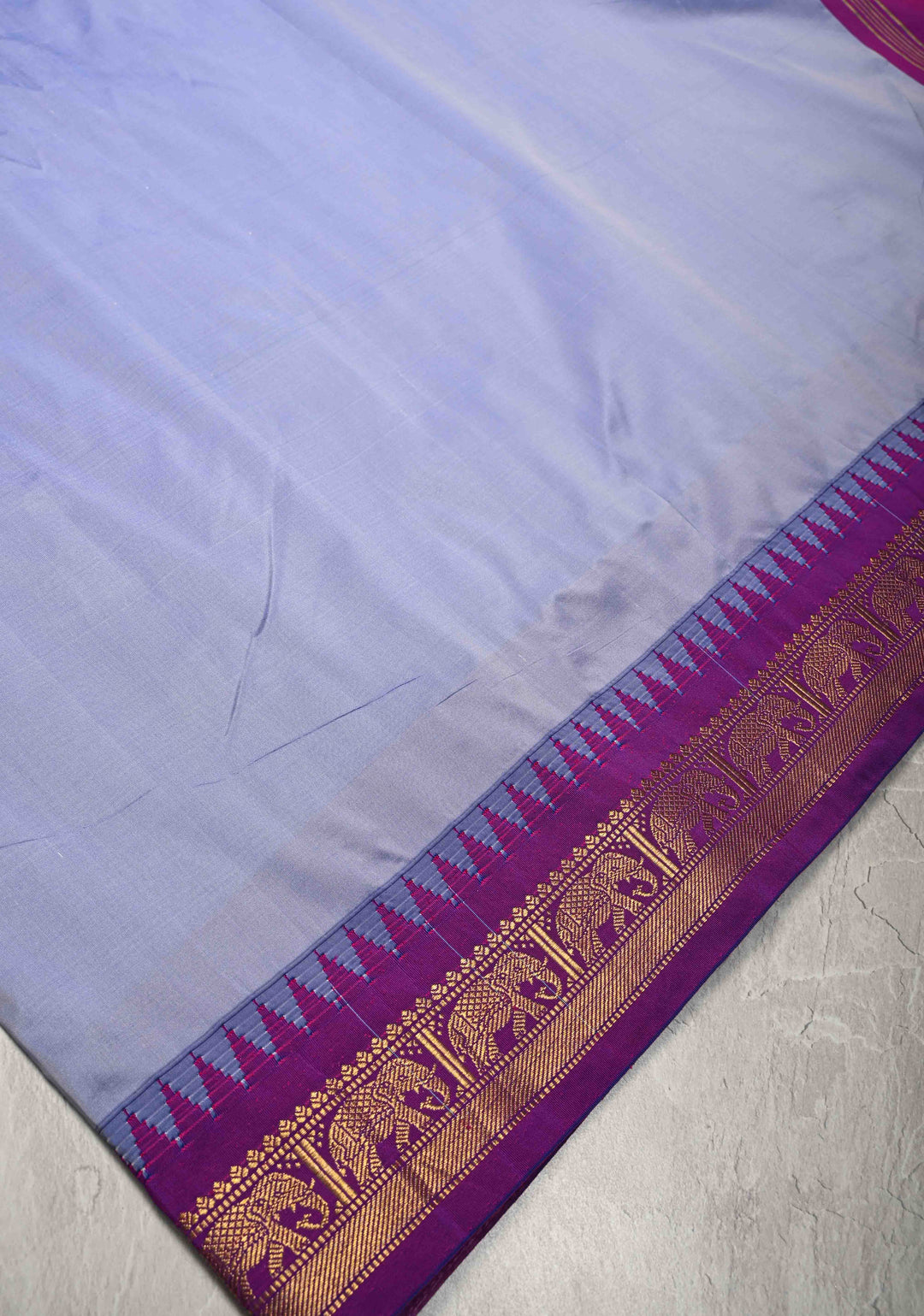 Periwinkle Kanchi Semi Silk Saree with Contrast Elephant Border