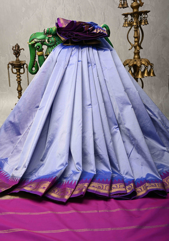 Periwinkle Kanchi Semi Silk Saree with Contrast Elephant Border