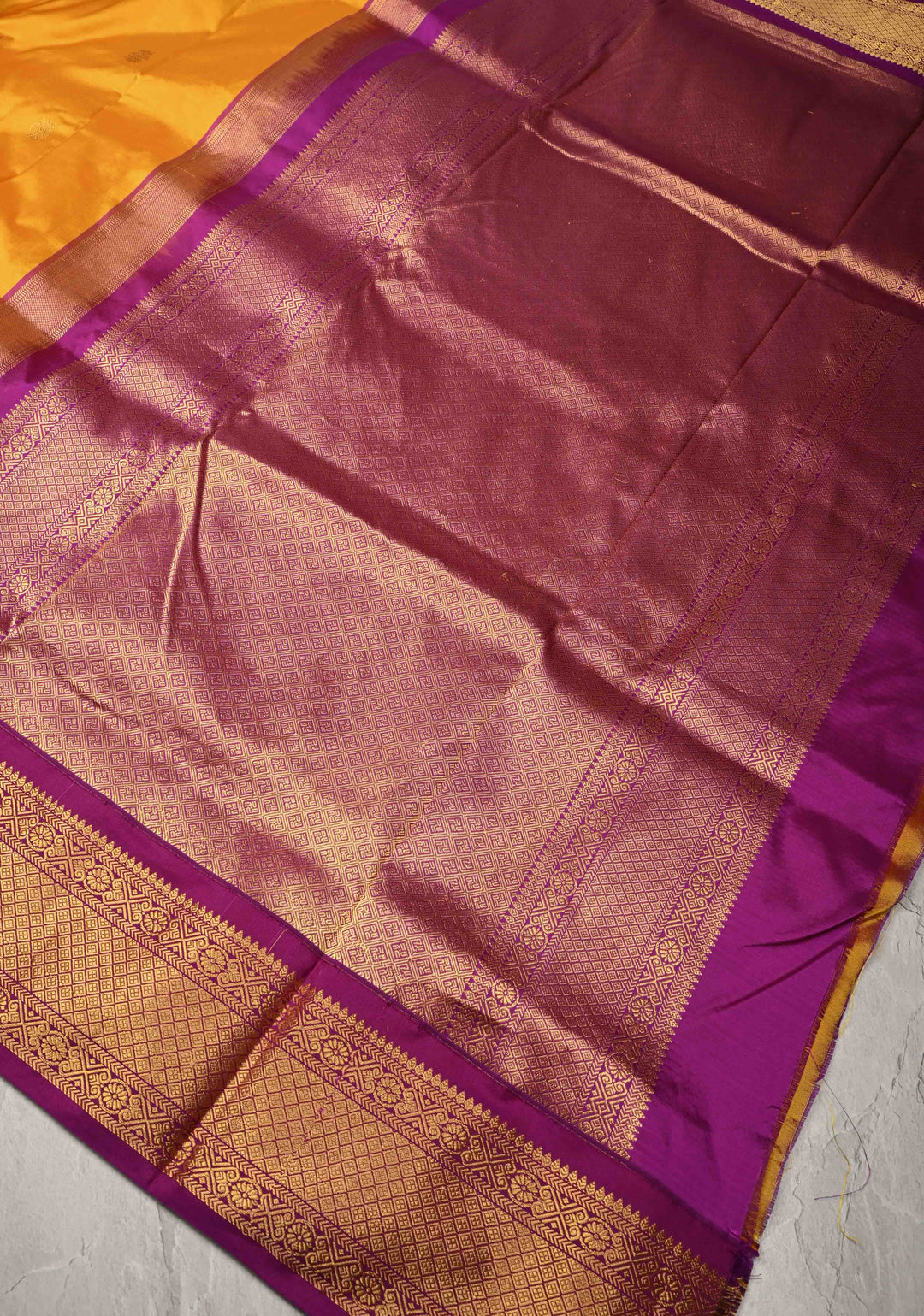 Musturd Yellow 9 Yards Madisaar Pure Silk Saree with Ganda Berunda Buttas and Contrast Zari Border | SILK MARK CERTIFIED