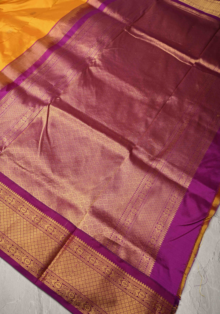 Musturd Yellow 9 Yards Madisaar Pure Silk Saree with Ganda Berunda Buttas and Contrast Zari Border | SILK MARK CERTIFIED