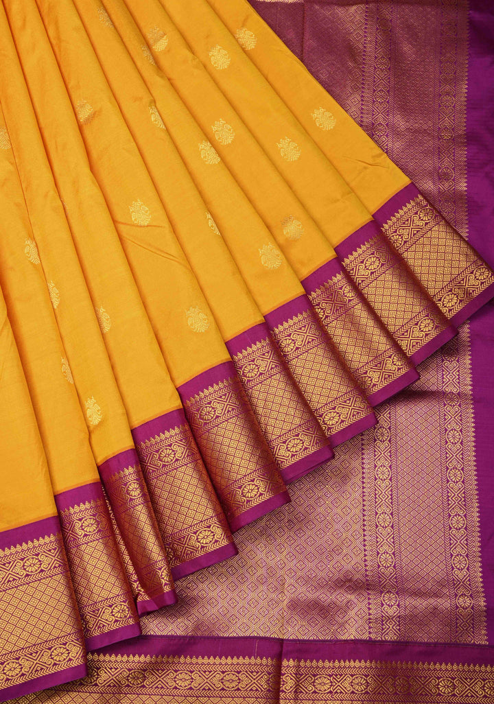 Musturd Yellow 9 Yards Madisaar Pure Silk Saree with Ganda Berunda Buttas and Contrast Zari Border | SILK MARK CERTIFIED