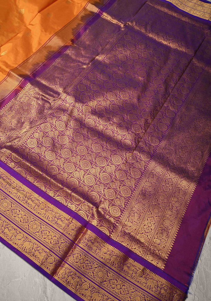 Musturd Yellow 9 Yards Madisaar Pure Silk Saree with Zari Buttas and Contrast Zari Border | SILK MARK CERTIFIED