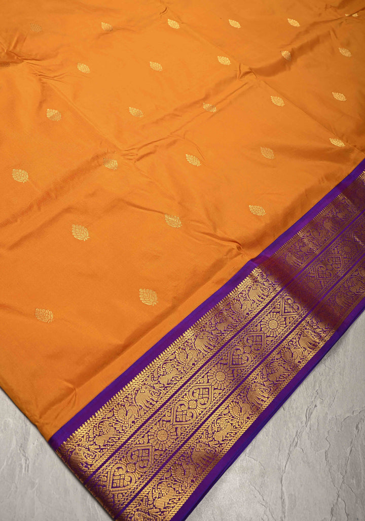 Musturd Yellow 9 Yards Madisaar Pure Silk Saree with Zari Buttas and Contrast Zari Border | SILK MARK CERTIFIED