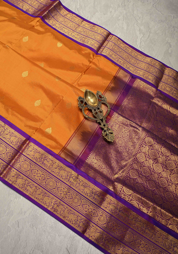 Musturd Yellow 9 Yards Madisaar Pure Silk Saree with Zari Buttas and Contrast Zari Border | SILK MARK CERTIFIED