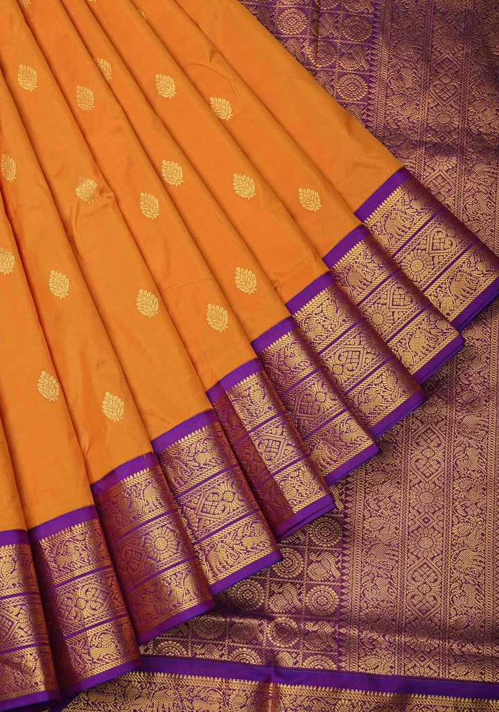 Musturd Yellow 9 Yards Madisaar Pure Silk Saree with Zari Buttas and Contrast Zari Border | SILK MARK CERTIFIED